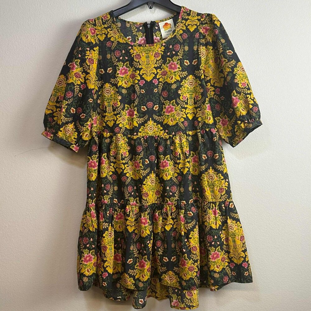 FARM Rio Black Mini Dress with Yellow and Pink Floral Motif